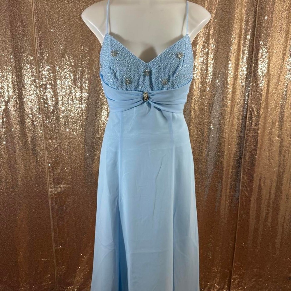 Light Blue Beaded Formal Dress with Shawl Spaghetti Strap Gown/Sizes M-XL-3XL